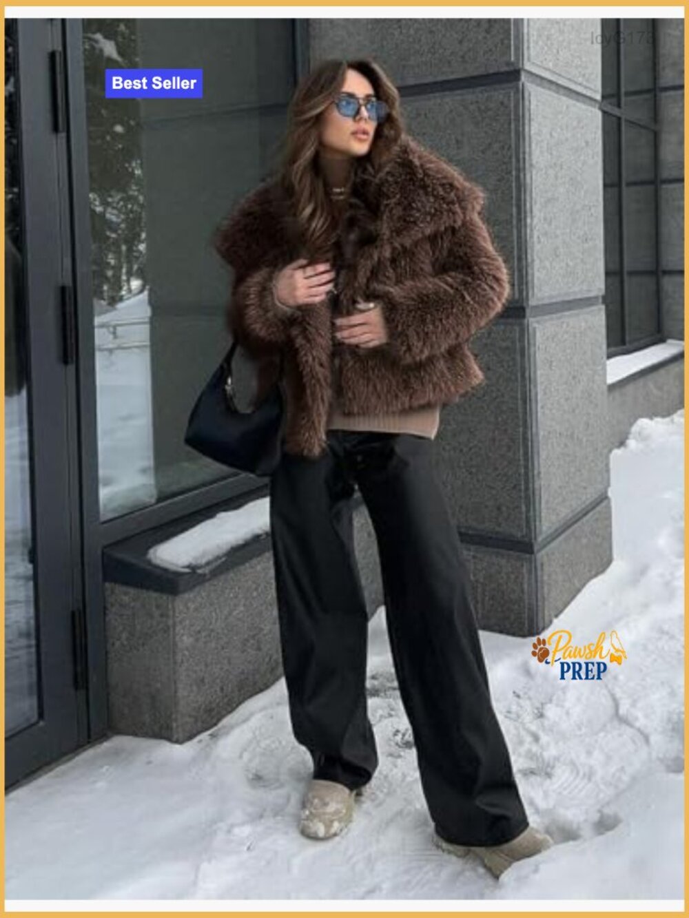 Cropped Faux Fur Coat Lapel Collar Shaggy Jacket for Women - Picture 4 of 7